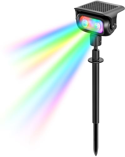 MEEKBOS RGB LED Solar Gartenstrahler mit Erdspieß, 5 Modi Farbwechsel, Dämmerungssensor, IP65 wasserdicht Solarlampen Außen für Garten, Rasen und Wegbeleuchtung