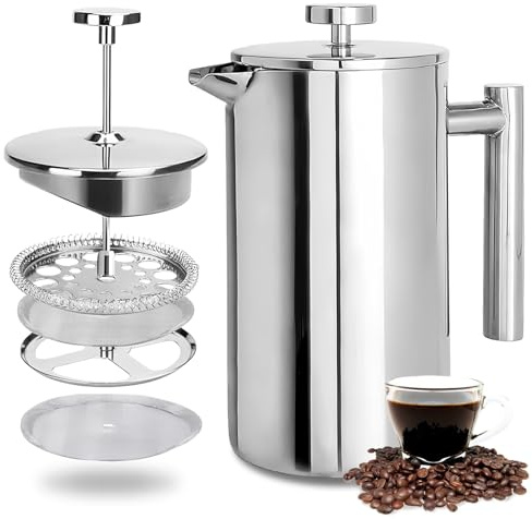 WEELOO Stainless Steel French Press Coffee Maker 0.35 L / 12 oz, 2 Cups Cafetiere Coffee Press with 3 Level Filter, French Coffee Press for Travel, Gift, Home