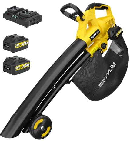 Laubsauger akku,40V Laubbläser Akku 2×4.0Ah mit Ladegerät,3-in-1-Laubbläser, Sauger und mulcher,6-Gang Kabellos Laubgebläse,Blasgeschwindigkeit 190km/h,Fangsack 45L für Garten