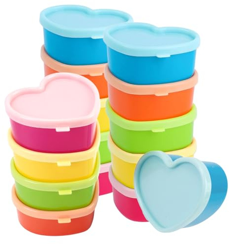 YYTOL Small Food Containers with Lids, 15 Pcs Small Plastic Snack Pots Containers with Lids 90ml Reusable Plastic Heart Shaped Snack Pots
