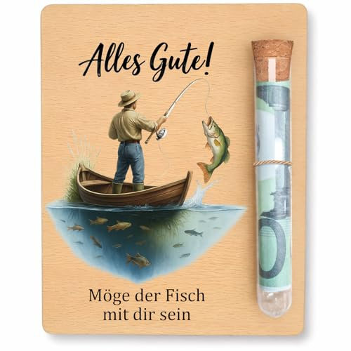 Geldgeschenk Für Angler Aus Holz Mit Reagenzglas Und Hanfseil, Angler Geschenk,Lustige Geschenke Für Angler Männer Frauen,Kreatives Angeln Geschenk Für Geburtstag Weihnachten Deko,Geschenke Für Männer