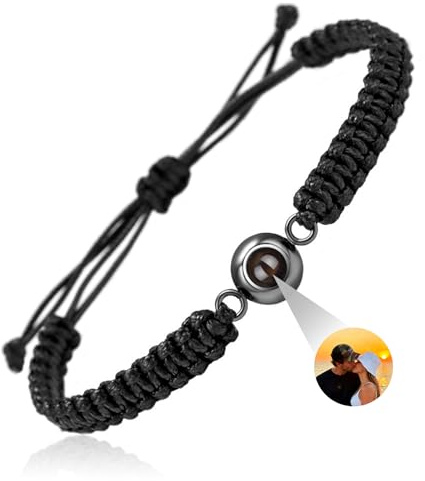 JONZIN Bracelet Photo Personnalisé Rond pour Homme Femme Bracelet Personnalisable avec Photo à l'Intérieur pour Couple Amitié Cadeau Personnalisé pour Maman Papa (Rond)