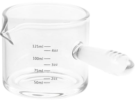 SHINEOFI Taza Medidora de Espresso de Vidrio Transparente con Asa Ergonómica Jarra Medidora de Café de 125 Ml Dispensador de Leche para Hogar Cafetería y Restaurante