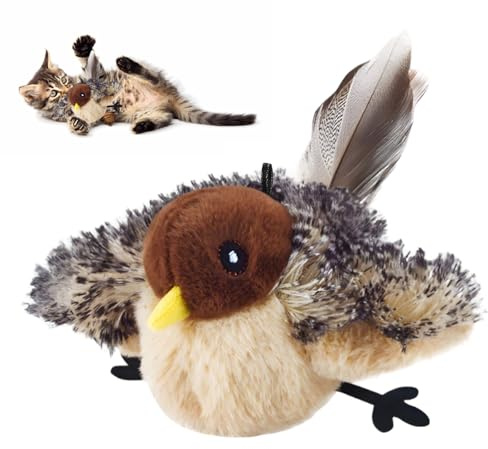 Yizemay Katzenspielzeug Vogel Fliegt, Interaktives Katzenspielzeug Elektrisch, Automatische Katzen Spielsachen mit Katzenminze, Fliegender Vogel Spielzeug für Katzen