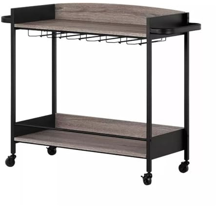 KIBONCY Carro de Bar, Carro de Servicio for el hogar con Estante de 2 Niveles, Carro rodante con Estante for Vino y Soporte for Copas, for el hogar, Sala de Estar(B)
