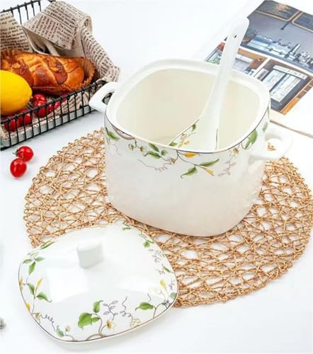 MLHDZ Soupière en porcelaine anglaise avec couvercle et louche - Grand bol de service pour fêtes et décoration intérieure(Fleur)