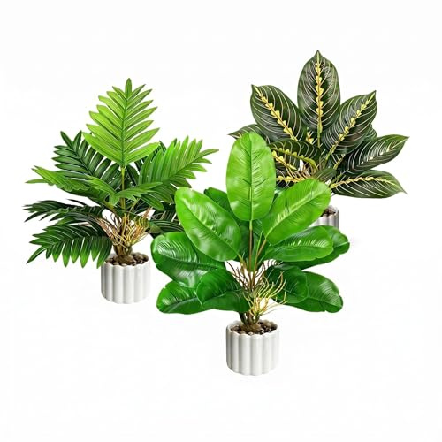 ASOPFYUM 3 Stück Kunstpflanze, 40cm Künstliche Pflanzen für Badezimmer, Haus, Büro Dekoration, Kunstblumen wie Echt, Fake Plant, Kunstpflanzen, Plastikpflanzen