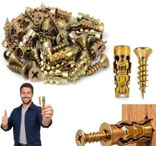 100PCS 6×14mm Short Expansion Screw Set, Door Hinge Thread Repair Screws, Self Drilling Serrated Iron Expansion Screw, Heavy Duty Anchors and Screws for Cabinet Hinge Repair & Stripped Thread Repair