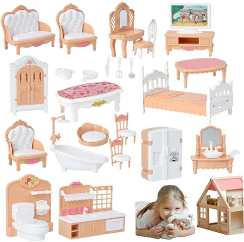 Meubles de Maison de poupée 4 Ensembles Meubles Maison poupée réalistes Accessoires Miniature pour Enfants Chambre Salle Bain Bricolage Jeu Simulation Ensemble