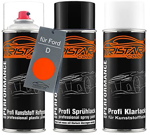 TRISTARcolor Peinture voiture Kit bombes de peinture pour pare-chocs en plastique pour Ford D Carnival Red primaire d'adhérence peinture de base vernis clair avec plastifiant aérosol