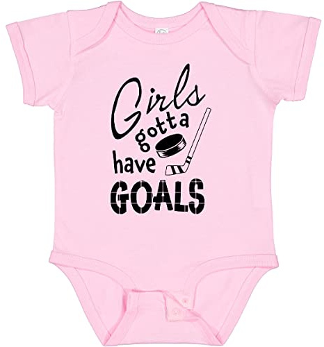 inktastic Girls Gotta Have Goals Hockey Player Baby Bodysuit, Newborn, Pink