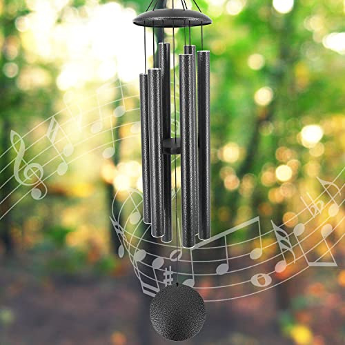 ASTARIN Windspiel für den Außenbereich, 114 cm, Gedenk-Windspiel mit 6 schweren Röhren, einzigartige Outdoor-Dekoration, Beileidsgeschenke, Schwarzgrau