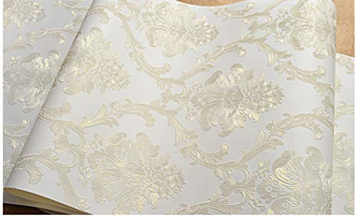 TAOGIFT Victorian Damask Embossed Wallpaper Peel and Stick Wall Paper Mural for Bedroom Bathroom Living Room Home Decoration (53cmx5m, Beige)
