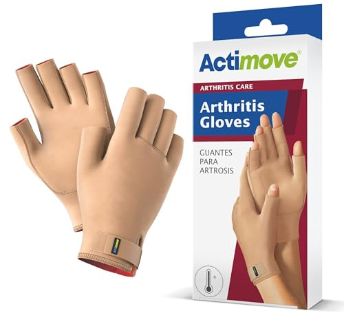 Actimove® Arthritis-Handschuhe, medizinische Kompressionsunterstützung und Wärme bei Handarthritis, Überbeanspruchungssyndrom und schmerzenden Fingern und Händen, Beige, Größe L