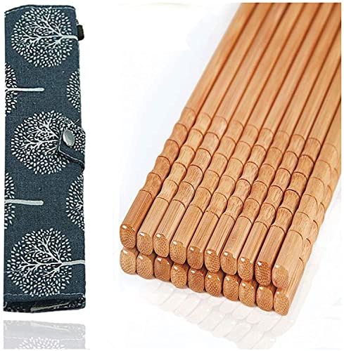 10-Pairs Reusable Bamboo Chopsticks Set Travel Chopsticks with Case Reusable Chinese Korean Japanese Bamboo Portable Chopsticks