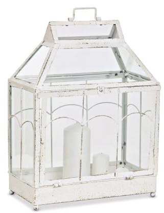Loberon Laterne Couriar, antikweiß/klar | individuell befüllbar, handgemachtes Shabby-Finish, Deko-Objekt mit Vintage-Flair, Wohn-Accessoire, Zinn, Glas