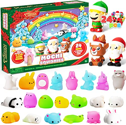JOYIN 2025 Mochi-Spielzeug-Adventskalender, Weihnachten, 24-Tage-Countdown-Adventskalender, einschließlich 21 süßen Mochi-Tierspielzeugen und 3 großen
