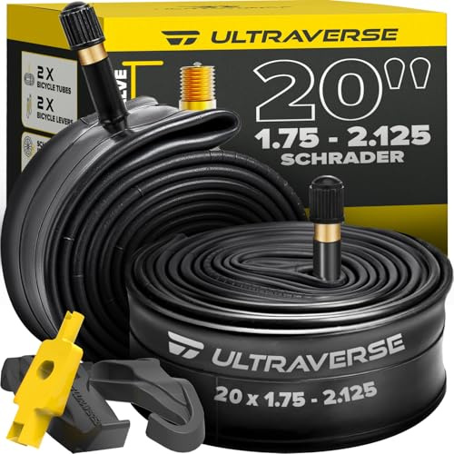 Ultraverse 20 Bike Inner Tubes 20 x 1.75, 1.95, 2.00, 2.125, – Butyl Rubber Bicycle Tubes with Schrader Valve – Replacement Tube for Kids, BMX, Cruiser, Mountain & Electric Bikes – Set of 2