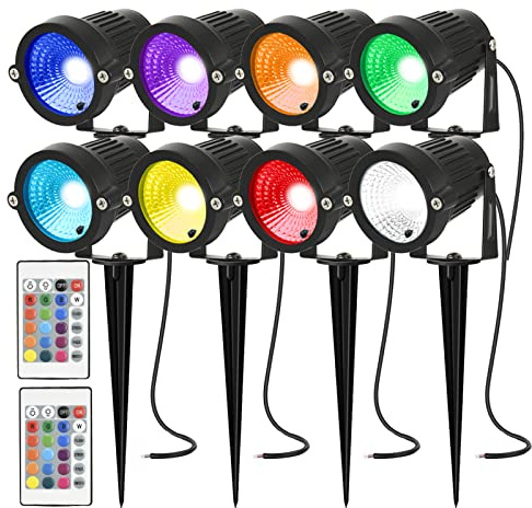 AHOTSUK Gartenleuchte mit Erdspieß 5W LED Gartenstrahler IP66 Wasserdicht Gartenlampe mit Stecker RGB Led Strahler für Außen Garten Rasen Baum Wiese(8er Pack)