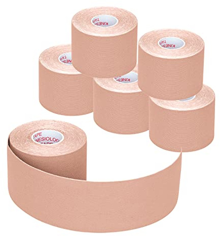 6 Rolls Kinesiology Tape Athletic Uncut Kinetic Tape, Muscle Tape, Sports Tape, Knee Tape, Supports & Protects Muscles, Waterproof and Latex Free, Breathable Elastic for Sport Activity (Skin Color)