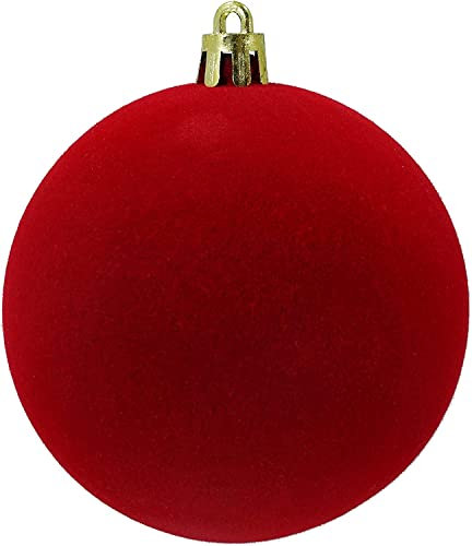Set di Palline di Natale in Velluto Sfera Infrangibile in Plastica ROSSO FLOCCATE per Albero di Natale Decorazioni Natalizie Ornamento (Set 10 palle, 10 cm)