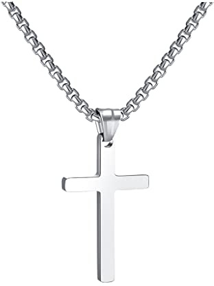 RWQIAN Collar Cruz Hombre Cruz Cadena Acero Inoxidable Plateada Colgante Cruz Collar Mujer 22