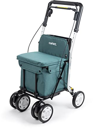 Carlett - Lett800 Comfort Move | Einkaufstrolley | 4-Rad Faltbarer Einkaufswagen | Medizinprodukt der Klasse I | Abnehmbare Tasche 29 l/15 kg | Rollator mit Sitz | Ablagefach | Grün