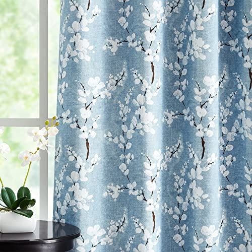Fmfunctex Blue Floral Blackout Curtains for Bedroom 54 inch Drop Eyelet Curtains for Living Room Nursary Blossom Thermal Insulated Window Curtain Panels 2 Panels White on Blue