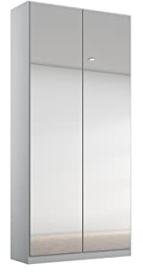 Rauch Möbel Alabama Drehtürenschrank Schrank Kleiderschrank Grau mit Spiegel, 2-türig, Inklusive Zubehörpaket Premium, 1 Kleiderstange, 2 Einlegeböden, 2 Schubkästen, BxHxT 91x229x54 cm