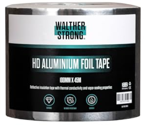 Walther Strong 100mm x 45m Aluminium Foil Tape Insulation Tape For Insulating And Sealing Duct. Easy Tear and Peel Aluminium Tape Heat Resistant Tape. Moisture and Chemical Resistant Tape