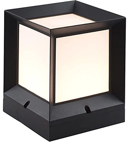 HWSY Luz de columna de paisaje de césped Lámpara de pilar cuadrado solar/de red Lámpara de bolardo de acrílico de aluminio negro tradicional E27 Luz de linterna de poste impermeable Luz de antorcha