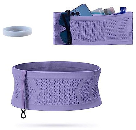 Laufgürtel Handytasche Multifunktionale+ Silikon Armbänder, Bauchtasche Gürteltasche Aus Stricken Atmungsaktive Großer Kapazität Geeignet läuft,Radfahren,Wandern,Gym (Purple, L)
