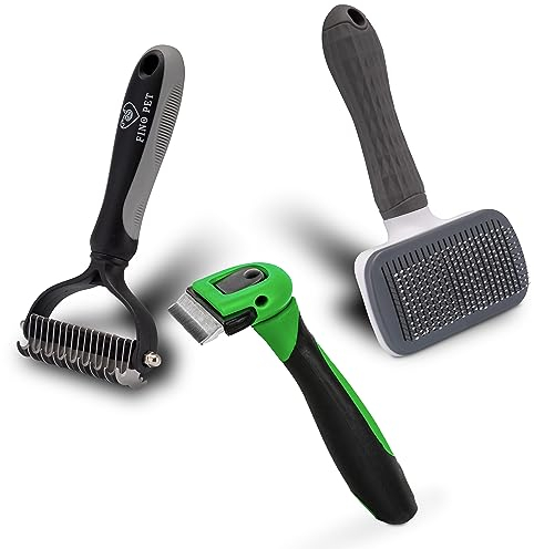 FinoPet 3er Set mit verschiedenen Hundebürste Katzenbürste im Aktionsset, Langhaar Kurzhaar Unterwolle Bürsten, Tierhaarentferner, Hunde Zubehör oder Katzen Zubehör im Set Hundebürsten Katzenbürsten