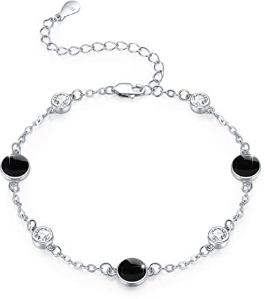 Redsun Damen Armband - S925 Sterling Silber, schwarzer Onyx - Verstellbar - Freundschaftsarmband für immer - Geschenk für Frauen und Mädchen