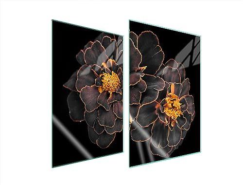 TMK ArtDeko Herdabdeckplatten 2 Teilig 2x35x52 cm Ceranfeldabdeckung Küche Induktion Herdschutz Spritzschutz Glasplatte Schneidebrett, Blumen