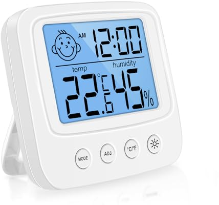 Vinabo Termometro Igrometro Digitale per Interni ad Alta Precisione, Igrometro Digitale Interno, Termometro Digitale da Scrivania, con Monitor di Temperatura e Umidità - Retroilluminazione