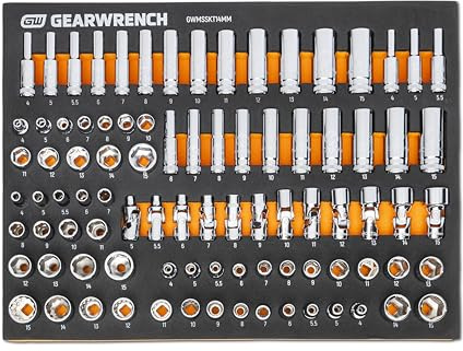 GEARWRENCH 89-teiliges metrisches Steckschlüssel-Set mit 0,635 cm (1/4 Zoll) in Schaumstoffablage – GWMSSKT14MM