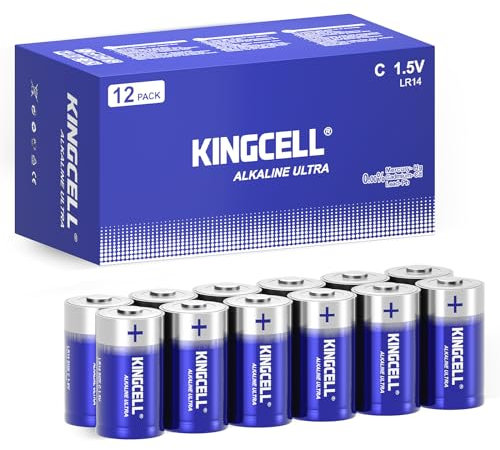 KINGCELL C Batteries 12 Pack, Alkaline Hight Performance C Battery with 7-Year Shelf Life，Long-Lasting Power 1.5V C Cell Battery for Flashlights,Remotes,Clocks,Stereos,etc.