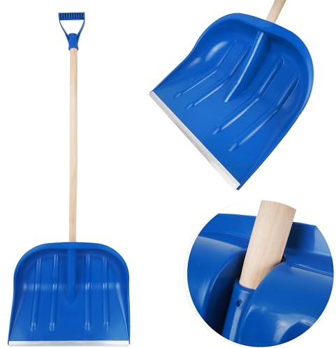 BAUSTER® Pelle à neige rectangulaire avec manche en bois - Bleu - 47 x 40 cm - Bord coulissant avec profil en aluminium - Robuste - Pour la maison - Pour petites et grandes quantités de neige