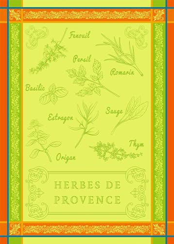 Autrefois Geschirrtuch, Jacquard, grün, 48 x 70 cm, Motiv Kräuter der Provence, Grüngras
