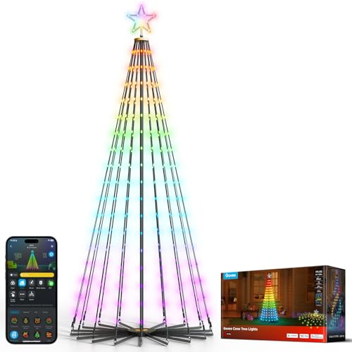 Govee Christmas Cone Tree Lights 1,87M, 316 LED RGBIC-Lichterkette, Schwarz | Kompatibel mit Alexa, Google Assistant und Matter, IP67-Wasserdichte Weihnachtsbaum Kegelform für Halloween und Weihnachten