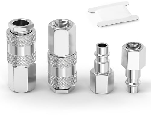 ERGAOBOY 2 Set Euro 1/4 BSP Female Thread Air Coupler and Plug Kit | Push-to-connect sleeve, internal spring check valve, leakproof quick snapping, for pneumatic tube networks