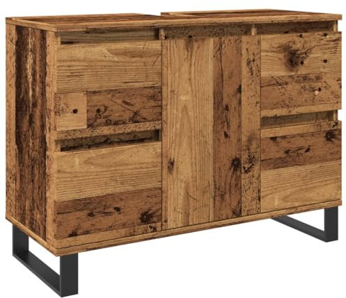 VidaXL Mobile da Bagno Legno Antico 80x33x60 cm in Truciolato, Vanità da Bagno con Lavabo Autoportante