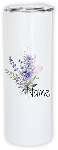 GRAZDesign Thermo Becher mit Deckel mit Namen personalisiert Motiv Blumen für kalte und warme Getränke Edelstahl 570ml