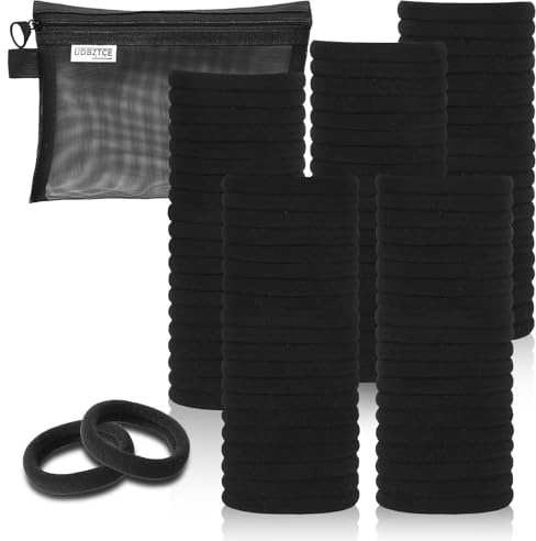 Black Hair Ties, 100 Pack Nylon Elastic Bands for Women, Seamless Damage-Free Ponytail Holders, Thick Hair Accessories. (black)
