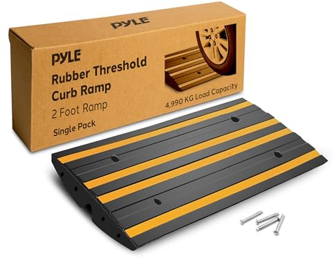 Pyle Rampe Bordure en Caoutchouc 2 Ft (60 cm) – Rampe de Seuil Antidérapante et Étanche, Bandes Réfléchissantes Vertes, Usage Intensif pour Voiture, Camping-Car, Fauteuil Roulant, Garage et Trottoir