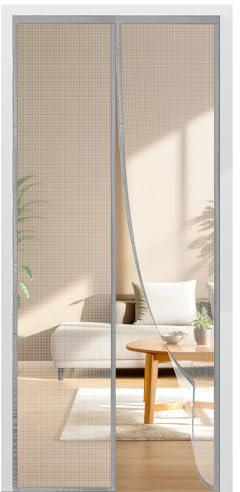 BUIRTLY Fliegengitter Balkontür Magnet, Fliegengitter Tür 70x210cm, Ohne Bohren Stärkere Magneten Insektenschutz Balkontür für Wohnzimmer Kellertüren und Terrassentüren, Grau