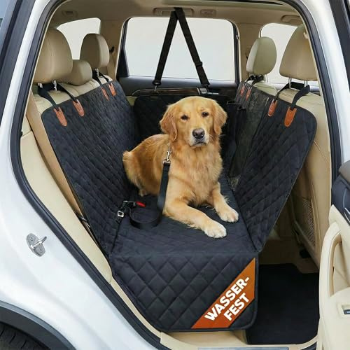 Hainberger Hundedecke Auto Rückbank 137x147 cm wasserdicht rutschfest | Oxford 600D Gewebe, inkl. Sicherheitsleine, Seitenschutz, Sichtfenster, 4 Verschlussvarianten, waschbar