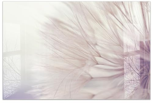 timalo Küchenbild aus Acrylglas modernes Wandbild Glasbild Deko Küche XXL Bild wie Glas | 120x80cm Pusteblume, zart, Pastellfarben, Natur