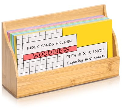 5x8 Inch Index Card Stand Wooden Index Cards Holder Notecard Box Postcard Display Stand Flash Cards Organizer Business Card Display Rack for Desk Office Supplies Capacity 300 Sheets